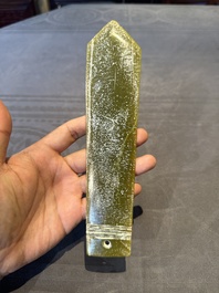 Three Chinese green nephrite jade ceremonial blades, Shang, 12th C. B.C.
