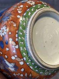 A Chinese English-decorated blue and white censer, Kangxi
