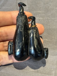 Six various Chinese hardstone and jade snuff bottles, 19/20th C.