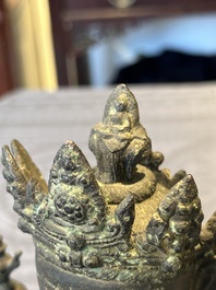 A large Chinese bronze sculpture of Bodhisattva on a lotus throne, Ming