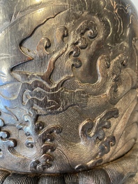 A Chinese Zitan wood 'chilong' brush pot, 17/18th C.