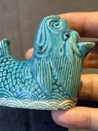 Two Chinese famille rose and turquoise-glazed water droppers, Kangxi/Qianlong