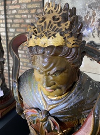 A large Japanese polychromed and gilt-lacquered wood figure of a divine general, Edo, dated 1623