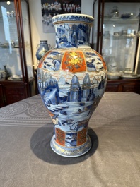 A Chinese blue and white Dutch-decorated 'landscape' vase, Kangxi