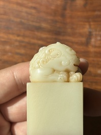 A Chinese shoushan stone 'Changchun Jushi 長春居士' seal with its original case, 18th C.