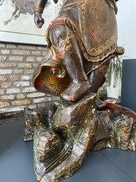 A large Japanese polychromed and gilt-lacquered wood figure of a divine general, Edo, dated 1623