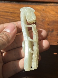 Two fine Chinese white jade carved belt hooks, Qing