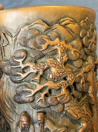 A Chinese carved bamboo 'Seven Sages of the Bamboo Grove' brush pot, 19th C.