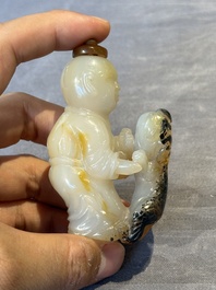 Six Chinese carved jade and agate 'figural' snuff bottles, 19/20th C.
