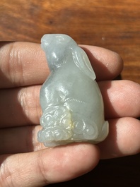 A Chinese grey jade carving of a hare, Qing