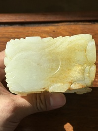 A Chinese white jade 'dragon' ink container with Qianlong mark and possibly of the period