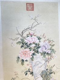 Chinese school: 'Flowers', ink and colour on paper, Cixi seal mark, 19th C.