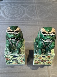 A pair of Chinese famille verte Buddhist lions, 19th C.