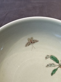 A Chinese famille verte celadon-glazed plate, Jiajing mark, Kangxi/Yongzheng