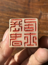 A Chinese shoushan stone 'Changchun Jushi 長春居士' seal with its original case, 18th C.