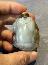 Five Chinese jade and hardstone snuff bottles, 20th C.