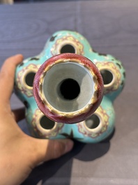 A Chinese famille rose turquoise-ground 'dragon' flower vase, 19th C.