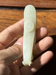 Two fine Chinese white jade carved belt hooks, Qing