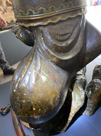 A large Japanese polychromed and gilt-lacquered wood figure of a divine general, Edo, dated 1623