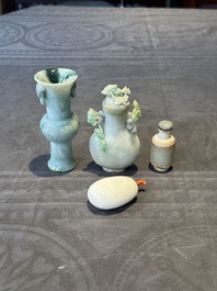 Two small Chinese jade vases and two snuff bottles, 19th C.