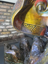 A large Japanese polychromed and gilt-lacquered wood figure of a divine general, Edo, dated 1623