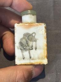 Six various Chinese famille rose snuff bottles, Zhou Hongkui 周洪葵造 mark, 19th C.