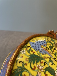 A Chinese yellow and blue-ground cloisonn&eacute; 'Shou' moonflask vase, 'bianhu', Jiaqing