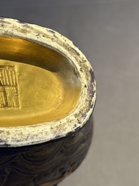 A fine Chinese purple-ground iron-red and gilt-decorated 'dragon' moonflask, Qianlong mark, Republic