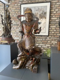 A large Japanese polychromed and gilt-lacquered wood figure of a divine general, Edo, dated 1623