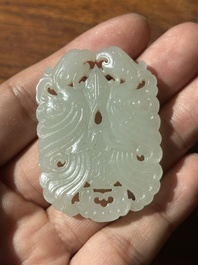 A Chinese white jade 'double phoenix' plaque, Qianlong mark and possibly of the period