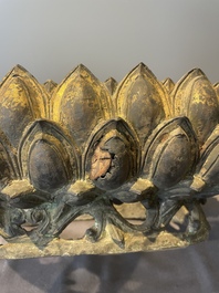 A large Chinese bronze lotus throne, Ming