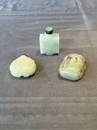 Three Chinese celadon jade snuff bottles, Qing