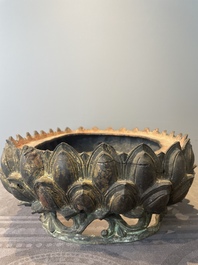 A large Chinese bronze lotus throne, Ming