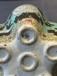 A Chinese famille rose turquoise-ground 'dragon' flower vase, 19th C.