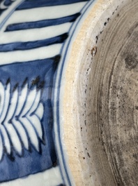A Chinese blue and white jar and cover with floral design, Wanli