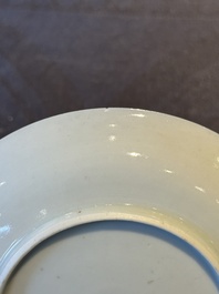 Six Chinese grisaille cups and saucers with Magu and a servant, Yongzheng/Qianlong