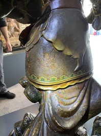 A large Japanese polychromed and gilt-lacquered wood figure of a divine general, Edo, dated 1623
