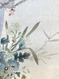 Chinese school: 'Flowers', ink and colour on paper, Cixi seal mark, 19th C.