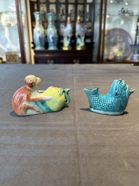 Two Chinese famille rose and turquoise-glazed water droppers, Kangxi/Qianlong