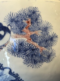 A fine Chinese blue, white and copper-red 'magpie and pine tree' vase, Yongzheng/Qianlong