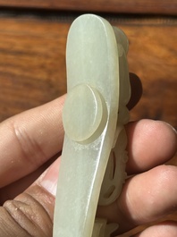 Two fine Chinese white jade carved belt hooks, Qing