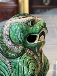 A pair of Chinese famille verte Buddhist lions, 19th C.