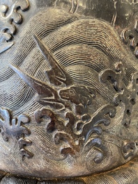 A Chinese Zitan wood 'chilong' brush pot, 17/18th C.