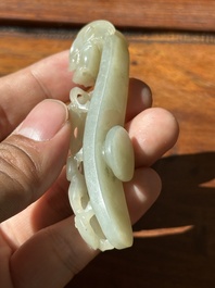 Two fine Chinese white jade carved belt hooks, Qing