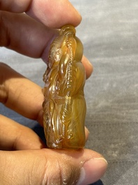 Six Chinese carved jade and agate 'figural' snuff bottles, 19/20th C.