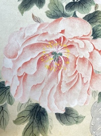 Chinese school: 'Flowers', ink and colour on paper, Cixi seal mark, 19th C.