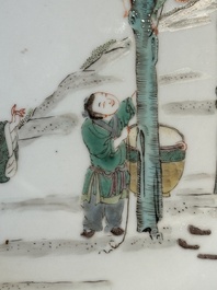A Chinese famille verte celadon-glazed plate, Jiajing mark, Kangxi/Yongzheng