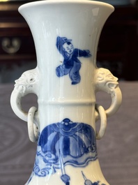 A fine Chinese blue and white vase with narrative design, Kangxi
