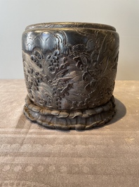 A Chinese Zitan wood 'chilong' brush pot, 17/18th C.