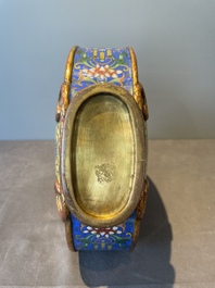 A Chinese yellow and blue-ground cloisonn&eacute; 'Shou' moonflask vase, 'bianhu', Jiaqing